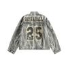 Nueva llegada, chaqueta de motocicleta con estampado informal retro de marca de moda de estilo americano para otoño, chaqueta vaquera con cuello combinable para hombre, a la moda