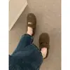 Sapatos fofos, macios e elegantes, com bico redondo e uma única tira para mulheres, adequados para outono e inverno, de sola reta, quentes e confortáveis para gestantes