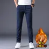 Pantalones de algodón para hombre, pantalones casuales de invierno para hombre, color negro tierra, versátiles para negocios, pantalones de primavera y otoño para hombre, engrosados con forro polar