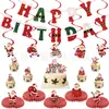 Banner de cumpleaños festivo transfronterizo con temática navideña, estilo caricatura, con una decoración colgante en espiral y banner con letras, perfecto para decoraciones de pasteles y mesas