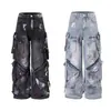 Jeans Lavado de Design Solto High Street Retro Americano Primavera 2025