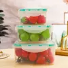 Suministro directo de fábrica, caja sellada de plástico cuadrada de tres piezas para conservación de alimentos frescos, almacenamiento en refrigerador, juego de caja sellada con hebilla de cuatro lados