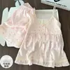 Camisola Pijama de Renda com Estampa de Leopardo para Mulheres, Atacado Transfronteiriço, Estilo Verão com Bojos, Roupa de Casa Sexy sem Mangas que Pode Ser Usada Fora, Conjunto