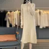 Nuevo Vestido de Punto de Lana para Mujer Otoño e Invierno Nuevo Suéter Base de Punto Retorcido Vestido Suéter Corte Holgado