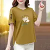 Camisetas da Moda deste Ano com Manga Curta para Mulheres, Verão com Caimento Solto, Tops Estampados Emagrecedores, Estilosos e que Escondem a Barriga, Versáteis para Mulheres de Meia-Idade