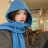 Gorro Balaclava Azul para Mujer Invierno Circunferencia de Cabeza Grande Protección para los Oídos Cálido Gorro de Lana Gorro Tejido Bufanda Integrada