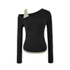 Camiseta Genuina de Dos Piezas Off-the-Shoulder de Manga Larga para Mujer, Capa Interior de Otoño, Corte Ajustado, Diseño que Favorece la Figura, Puro Deseo, Top Sexy de Capa Base