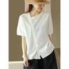 Nueva Blusa Retro con Botones Oblicuos, Camisa Femenina de Manga Corta, Top Casual de Color Sólido para Verano