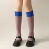 Meias de Verão Femininas Pied-de-poule Respiráveis Meias para Panturrilha Femininas Color Blocked Seda Retrô Femininas Meias 100% Algodão Atacado