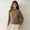 Suave Cárdigan de Punto Trenzado Estilo Coreano Nuevo para Mujer Manga Larga Cuello Redondo Botones con Borlas Versátil Suéter Chaqueta Capa Base