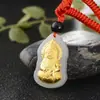 Jade con incrustaciones de oro 3D 4D Jade de Hotan con incrustaciones de oro oro Jade de Hotan llama Guanyin Buda colgante Fabricantes de jade al por mayor