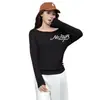Moda design de nicho personalizado outono 2026 estampa de letras manga longa plissado irregular letra solta camiseta