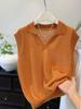 Top de punto fino de alta gama, corte holgado casual, nuevo diseño de verano, camiseta naranja de manga corta con volantes para mujer A5371
