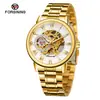 Nuevo Producto Forsining Reloj para Hombre Moda Casual Reloj Dorado Correa de Acero Reloj Mecánico Manual Hueco Venta al por Mayor
