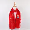 Lenço de Seda Bordado Rosa Dourado Feminino Longo Dupla Camada Fio de Beleza Xale Renda Primavera, Outono e Inverno Lenço Versátil