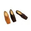 Novos Sapatos Loafers Outono 2024 Tira Camurça Estilo Coreano Versátil Salto Baixo Cano Médio Bico Quadrado Couro Bovino Feito à Mão para Mulheres