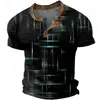 Camiseta Polo Masculina Minimalista 3D de Verão, Top com Estampa Texturizada 3D e Gola V de Manga Curta, Caimento Casual, Respirável