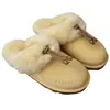 Botines amarillos pequeños de piel de oveja y pelo integrados para mujer, nuevo estilo Otoño/Invierno 2026, punta cerrada, versátiles, sin cordones, pantuflas de pelo