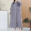 Vestido Largo Bordado de Manga Larga Estilo Mori Girl Japonés para Mujer, Vestido Largo Elegante Simple Artístico de Cuello Redondo Ajustado para Mujer