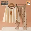 Conjunto de ropa de otoño para niños, algodón puro, ropa interior de algodón para niños con cuello redondo y dibujos animados, ropa para casa de niño pequeño, pijamas de costura sin costuras