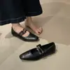 ¡Versión de piel de oveja! Zapatos Retro Mary Jane para Mujer Punta Cuadrada Correa Única Hebilla Suela Suave Corte Bajo Marrón Planos Individuales