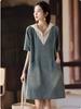 Vestido Curto de Renda para Mulheres, Novo Verão 2026 Estilo Europeu, Vestido Soltinho Plus Size, Vestido Jeans Elegante com Patchwork
