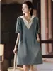 Vestido de Renda com Manga Curta Feminino Verão Novo 2025 Europeu Tamanho Grande Saia Solta Elegante Saia Jeans Outros