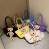 Bolsa Tejida de Gran Capacidad, Estilo Étnico, Oso de Peluche, Linda Bolsa de Paja, Bolso tipo Dumpling de un Solo Hombro para Mujer, Gran Capacidad
