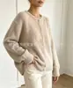 Cárdigan de punto de estación independiente transfronteriza europea y americana, de un solo pecho, cuello redondo, color liso suave, suéter mullido de otoño e invierno para mujer