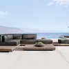 Sofá de Exterior Villa Hotel Recepção Móveis de Jardim Lazer Ar Livre Madeira Maciça Teca Impermeável Resistente a Rachaduras Durável em Forma de L