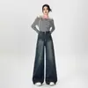 Jeans de Pierna Ancha de Cintura Alta Nostálgicos Vintage Talla Grande para Mujer Relajación Perezosa Chica Gordita Sueltos Pantalones de Trapeador Micro-acampanados