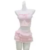 Conjunto de Dos Piezas Estilo Girly con Traje de Baño Fresco de Color Sólido, Falda de Pastel sin Tirantes para Mujer, Traje de Baño para Vacaciones en la Playa y Aguas Termales