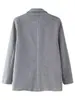 Blazer corto texturizado floral gris de comercio exterior transfronterizo para mujer con solapa, de un solo botón, bolsillos grandes de parche, corte recto holgado