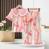 Pijama Infantil de Manga Curta para Verão para Crianças Maiores e Meninas Pequenas, Roupa de Casa com Desenhos, Roupas com Ar Condicionado Estilo Princesa, Conjunto de Verão para Meninas