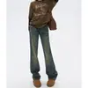 Jeans Acampanados Estilo Vibe de la Calle Principal Americana para Mujer, Lavado Vintage y Desgastados, Tiro Bajo Recto de Corte Holgado, Pantalones de Pierna Ancha Adelgazantes