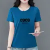 Artículos de lujo ligero de alta gama~Camiseta de manga corta para mujer 2025 nuevo estilo estampado de letras blancas versátil adelgazante top para mujer de mediana edad