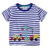 Nova Camiseta de Manga Curta de Verão para Meninos, Estilo Europeu e Americano, Gola Redonda, Design de Escavadeira Bordado, Blusa de Tricô Infantil