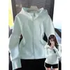 Sudadera corta tipo chaqueta de 9 colores ajustada para mujer, perfecta para atuendos de primavera, con diseño de hombro normal, con capucha, estilo deportivo, ceñida en la cintura, top corto y chaqueta corta para primavera