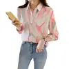 Foto Real de Roupas Femininas para Comércio Exterior: Estilosa Roupa Casual de Outono Nova para Mulheres, Camisa de Chiffon Colorida com Gola, Camisa Cardigã