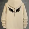 Moletom com Capuz Masculino Moderno com Estampa de Asas, Manga Longa, Levemente Elástico, Estilo de Rua, Tendência