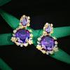 Estilo Palacio Vintage Italiano Orgulloso Flor de Ciruelo Diamante Púrpura Conjunto Margarita Pequeña Color Colgante Pendientes Anillo Abierto para Mujer