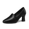 Sapatos Sociais de Salto Alto Fino para Mulheres 2025 Novos Sapatos de Couro de Salto Médio Couro Macio Salto Grosso Sapatos de Trabalho
