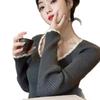 Tejido de Punto de Cuello Redondo Bajo para Mujer en Otoño e Invierno, Camisa Básica Retro Elegante, Tejido de Punto Ajustado, Top Interior Corto
