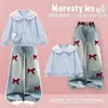 Traje de Moda Primavera y Otoño Nuevo Estilo Moda Simple Manga Larga Casual Dulce Lazo Jeans Conjunto de Dos Piezas