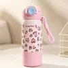 Taza de Acero Inoxidable Portátil para Exteriores con Correa de Transporte, Nuevo Estilo con Forma de Corazón, Estampado de Leopardo, Doble Capa, Aislada al Vacío, con Popote