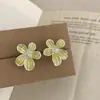 Pendientes de Flor Geométrica de Esmalte Estilo Dulce Fresco de Nicho para Mujer Lujo Ligero Versátil Elegante Diseño Exquisito Joyería para Orejas