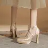 Jin Gang M11502 Puntiagudos Tacón Grueso Huecos Doble Capa Impermeables Plataforma Tacón Súper Alto Zapatos de Salón para Mujer 2024 Zapatos de Boda Zapatos de Novia