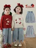 Wuli Bu Yi [Personalización] Jeans Bordados de Fresa para Niñas Lindos Suaves Amigables con la Piel Pantalones Cortos Sueltos