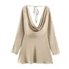 Atacado Fabricante de Roupas Femininas Transfronteiriço 2025 Aliexpress Mais Vendido Moda Casual Vestido com Gola Drapeada Textura de Cetim de Seda