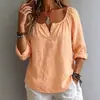 2026 Roupa feminina nova transfronteiriça europeia e americana Amazon casual gola V manga longa blusa de puxar solta cor sólida camiseta feminina